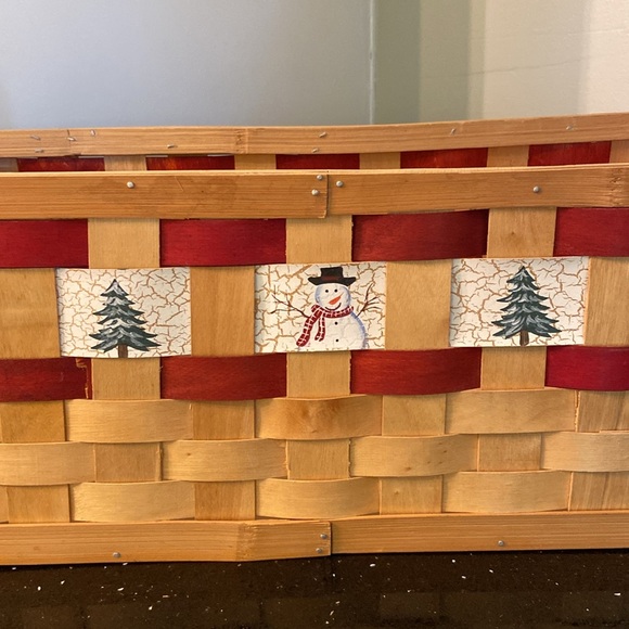 19” Snowman Christmas Winter Tree Holiday Wood Woven Basket w/ Handles Farmhouse - Picture 10 of 16